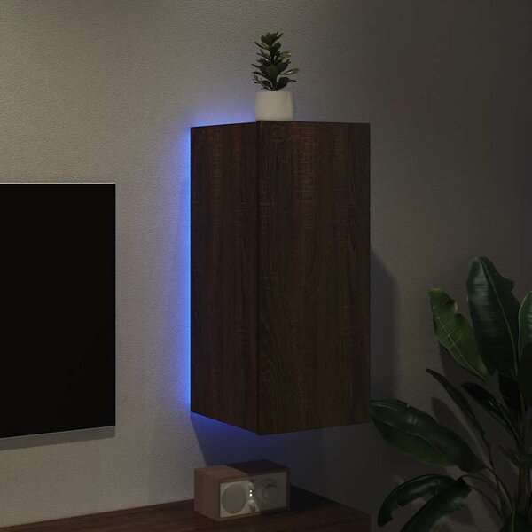 Barna tölgyszínű fali TV-szekrény LED-del 30,5x35x70 cm