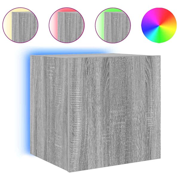 2 db szürke sonoma fali TV-szekrény LED-ekkel 40,5x35x40 cm