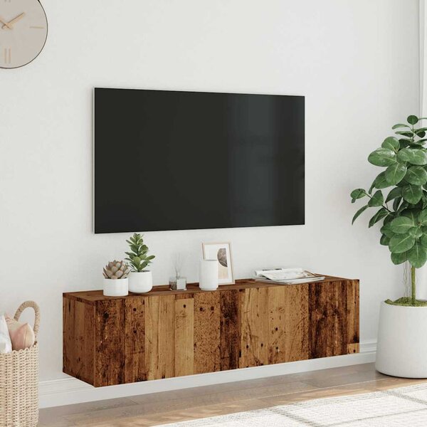 Antik fa színű szerelt fa fali TV-szekrény 120 x 30 x 30 cm
