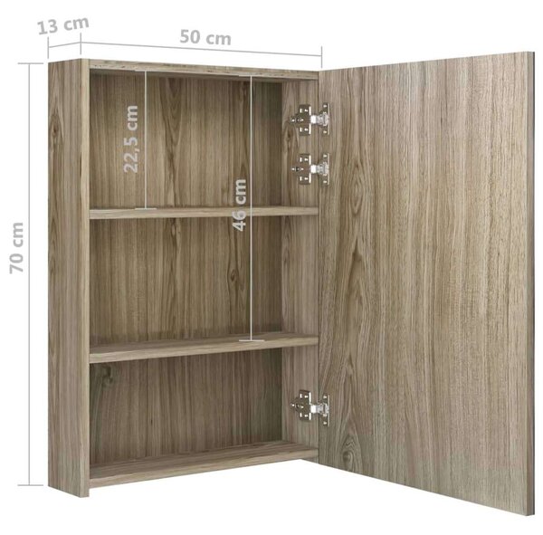 VidaXL LED Tükör Szekrény - Tölgyszínű - 50x13x70cm