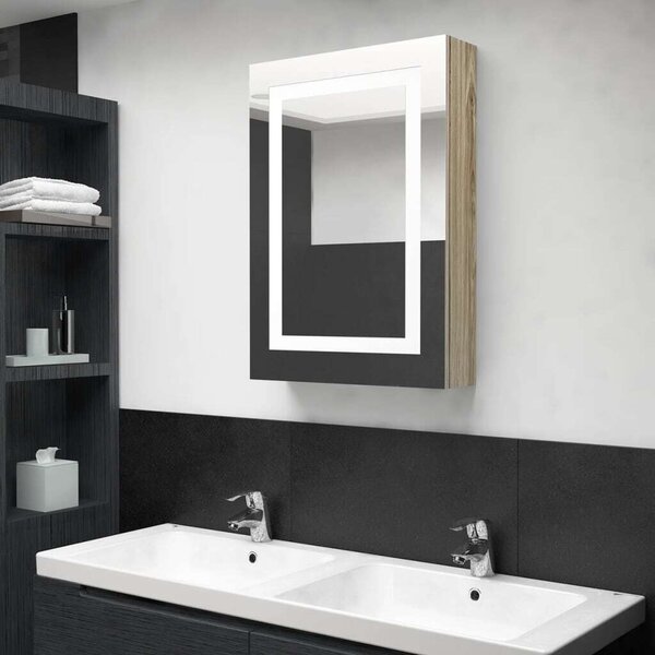 VidaXL LED Tükör Szekrény - Tölgyszínű - 50x13x70cm