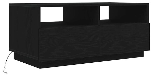 Fekete tölgyszínű dohányzóasztal LED-lámpákkal 90x49x40 cm