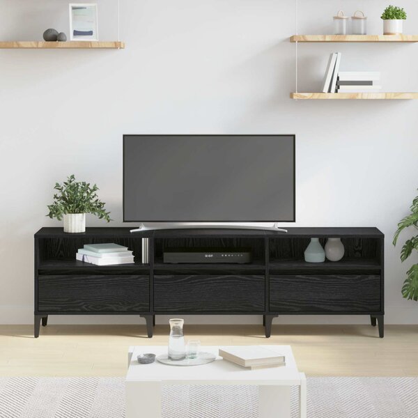 TV szekrény Fekete tölgy 150 x 30 x 45 cm Műszaki fa és vas
