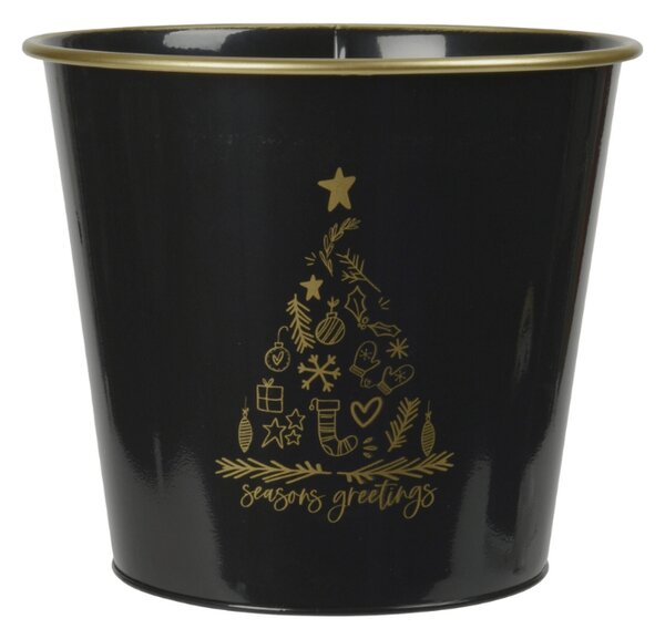 Karácsonyi virágcserép SEASONS GREETINGS 30 cm, fekete / arany