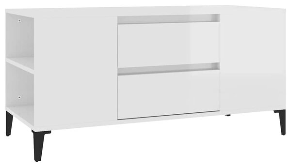 Fehér magasfényű szerelt fa TV-szekrény 102x44,5x50 cm