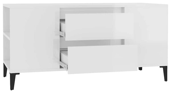 Fehér magasfényű szerelt fa TV-szekrény 102x44,5x50 cm