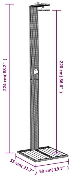 VidaXL Kültéri Zuhanyzó - Polyrattan & Akácfa - 224 cm