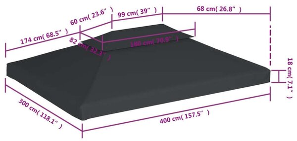 VidaXL Pavilon Tetőponyva - 4x3m - Antracitszürke