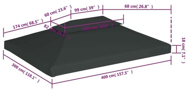 VidaXL Pavilon Tetőponyva - 4x3m - Antracitszürke