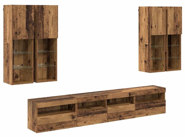 TV Fali Szekrény Szett LED Fényekkel 7 db 100 x 30 x 40 cm