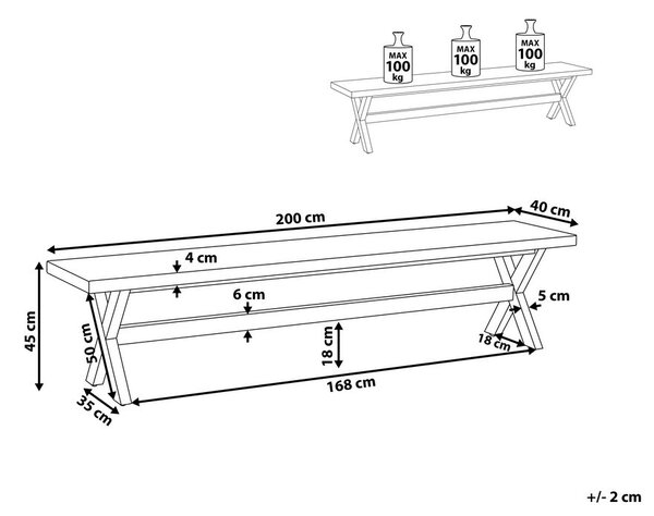 Kerti pad OLBIA 200 cm Beton Fehér