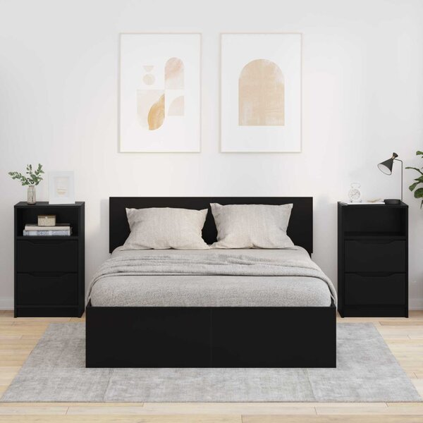 Éjjeliszekrények 2 db Fekete 40 x 30 x 67 cm Szerelt Fa