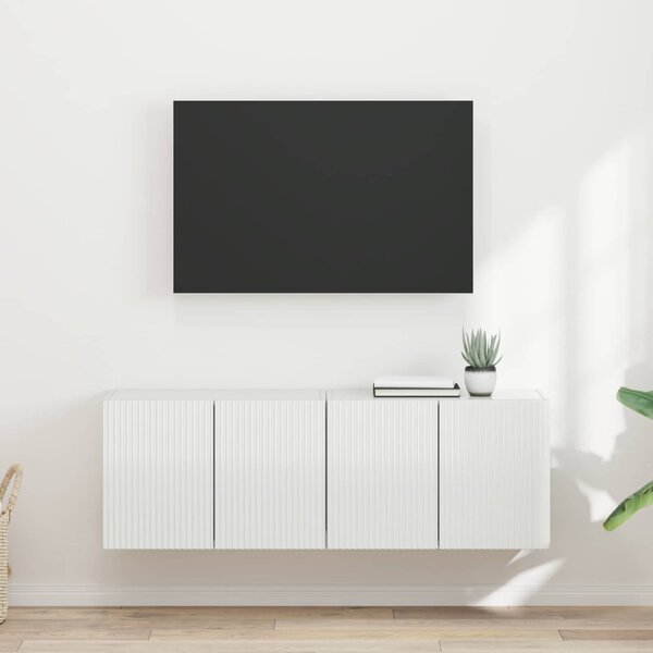 TV Fali Szekrény 2 db Magas Fényű Fehér Szerelt Fa