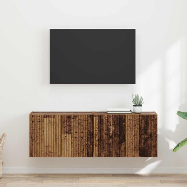 TV Fali Szekrény 2 db Öreg fa Szerelt Fa