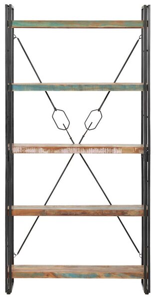 5 szintes tömör újrahasznosított fa könyvespolc 90x30x180 cm