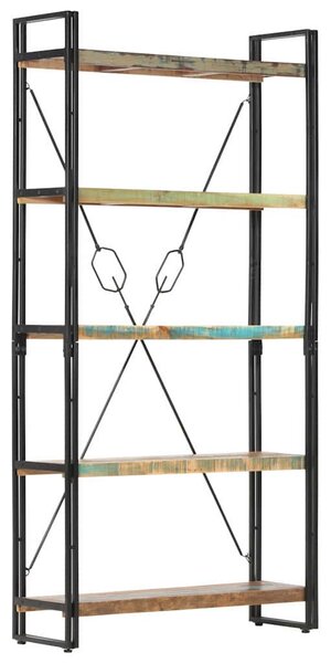 5 szintes tömör újrahasznosított fa könyvespolc 90x30x180 cm
