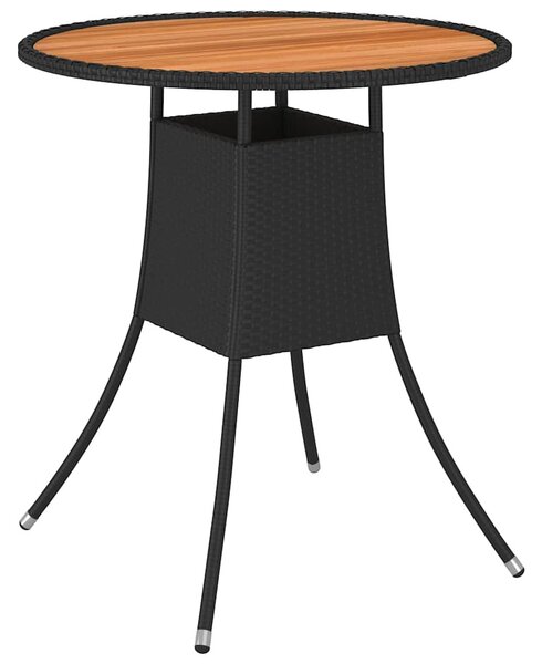 Fekete polyrattan és tömör akácfa kerti étkezőasztal Ø 70 cm