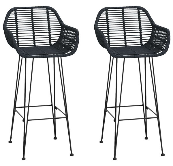 Bárszék 2 db Fekete 55 x 52 x 105 cm Rattan és Vas