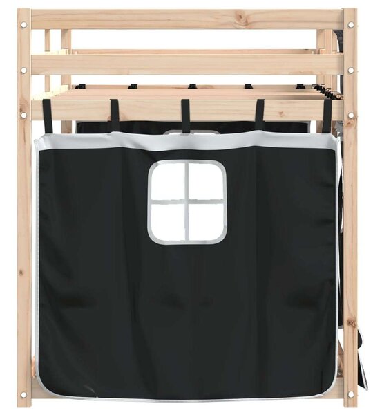VidaXL Fehér/fekete Tömör fenyőfa emeletes ágy függönyökkel 80x200 cm