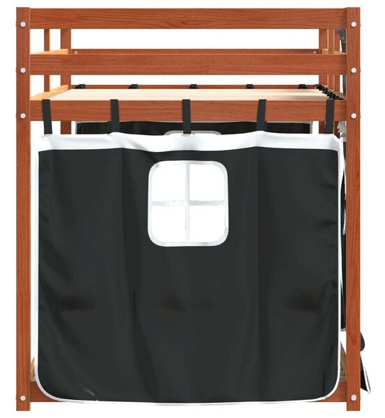 VidaXL fehér/fekete tömör fenyőfa emeletes ágy függönyökkel 80x200 cm