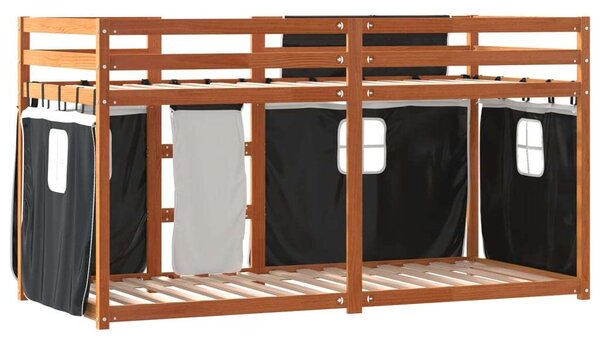 VidaXL fehér/fekete tömör fenyőfa emeletes ágy függönyökkel 80x200 cm