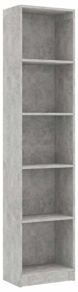 5-szintes betonszürke szerelt fa könyvszekrény 40 x 24 x 175 cm