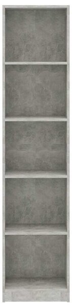 5-szintes betonszürke szerelt fa könyvszekrény 40 x 24 x 175 cm