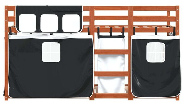 VidaXL fehér/fekete tömör fenyőfa emeletes ágy függönyökkel 80x200 cm
