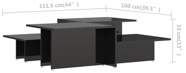 2 db magasfényű fekete szerelt fa dohányzóasztal 111,5x50x33 cm