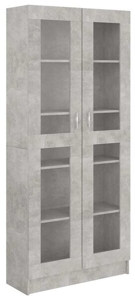 Betonszürke szerelt fa vitrinszekrény 82,5 x 30,5 x 185 cm
