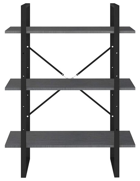Háromszintes szürke tömör fenyőfa könyvszekrény 80x30x105 cm