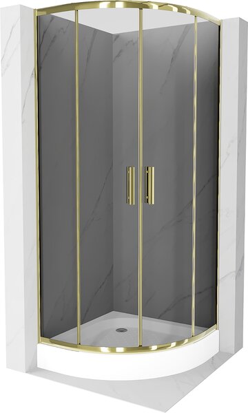 Mexen Rio, szögletes zuhany tolóajtóval 80 (ajtó) x 80 (ajtó) x 190 cm, 5mm szürke üveg, arany profil + fehér zuhanytálca RIO, 863-080-080-50-0-4710