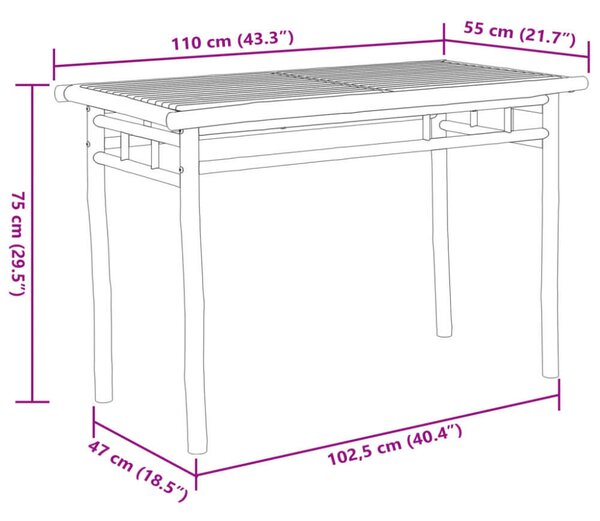 VidaXL Bambusz Kerti Asztal - 110x55x75 cm
