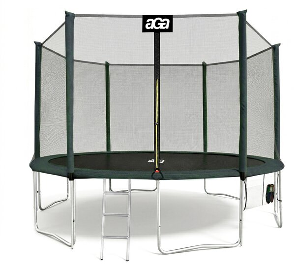Aga SPORT PRO Trambulin 430 cm Sötétzöld + védőháló + létra + cipőtartó zseb