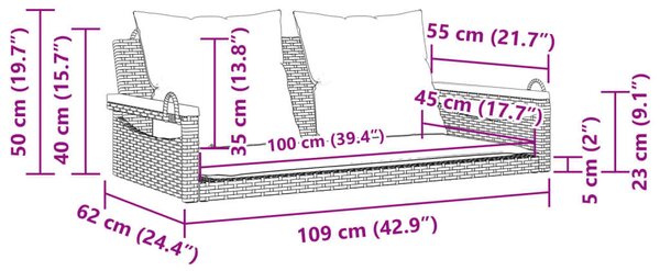 VidaXL Függőágy Hintapad - Bézs Polyrattan - 109x62x40 cm