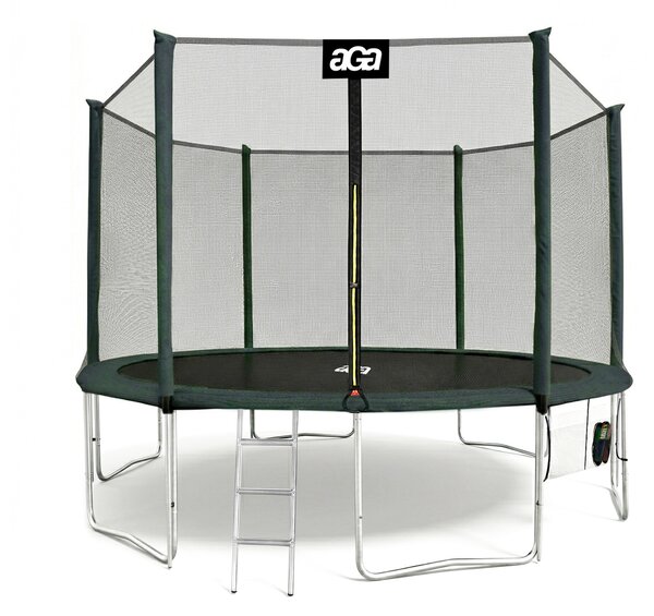 Aga SPORT PRO Trambulin 400 cm Sötétzöld + védőháló + létra + cipőtartó zseb
