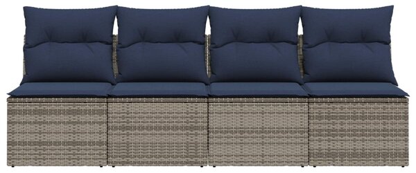 4 személyes szürke polyrattan kerti kanapé párnával