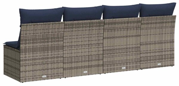 4 személyes szürke polyrattan kerti kanapé párnával