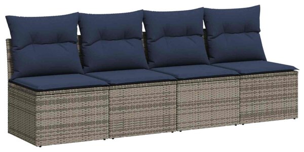 4 személyes szürke polyrattan kerti kanapé párnával