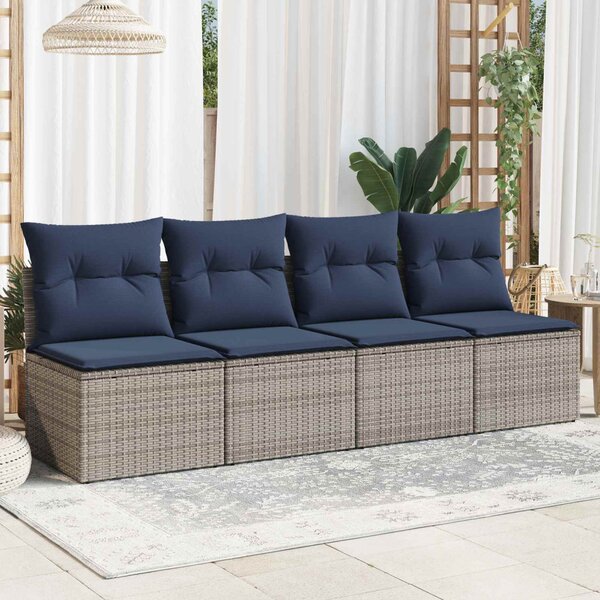 4 személyes szürke polyrattan kerti kanapé párnával