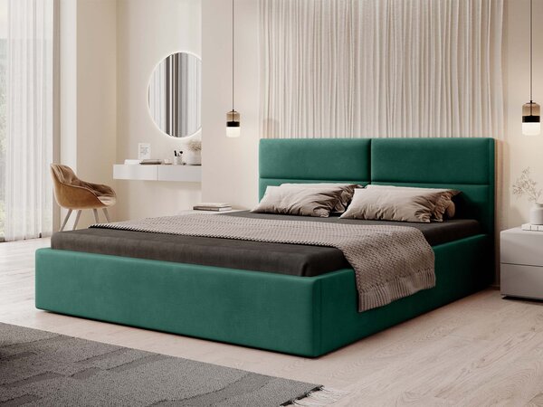 CONTI Slim kárpitozott franciaágy ágyneműtartóval 140x200 - zöld