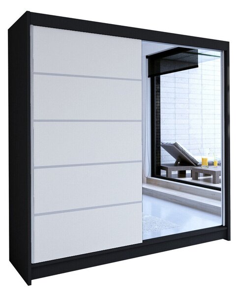 Gardróbszekrény Closico Cavaris III, Laminált forgácslap, 215x180x58cm, Fekete, Fehér