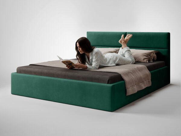 CONTI Slim kárpitozott franciaágy ágyneműtartóval 140x200 - zöld