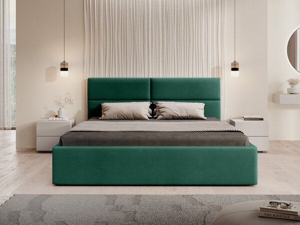 CONTI Slim kárpitozott franciaágy ágyneműtartóval 140x200 - zöld