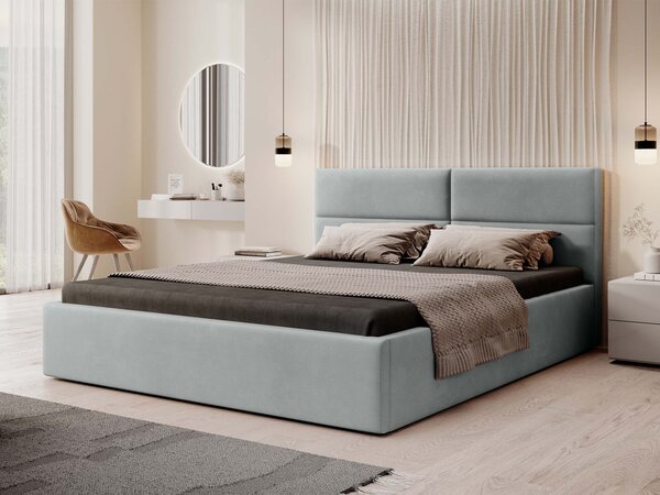 CONTI Slim kárpitozott franciaágy ágyneműtartóval 140x200 - világosszürke