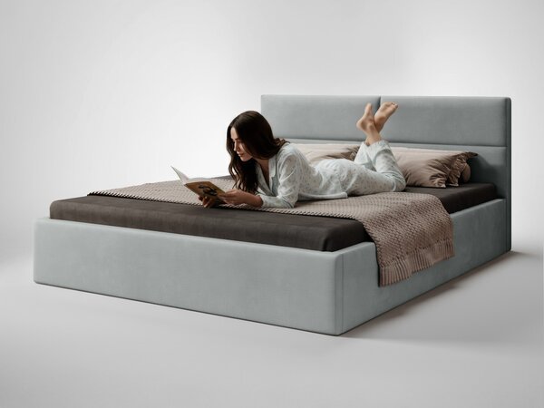 CONTI Slim kárpitozott franciaágy ágyneműtartóval 140x200 - világosszürke