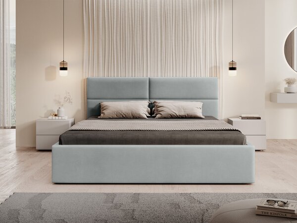 CONTI Slim kárpitozott franciaágy ágyneműtartóval 140x200 - világosszürke