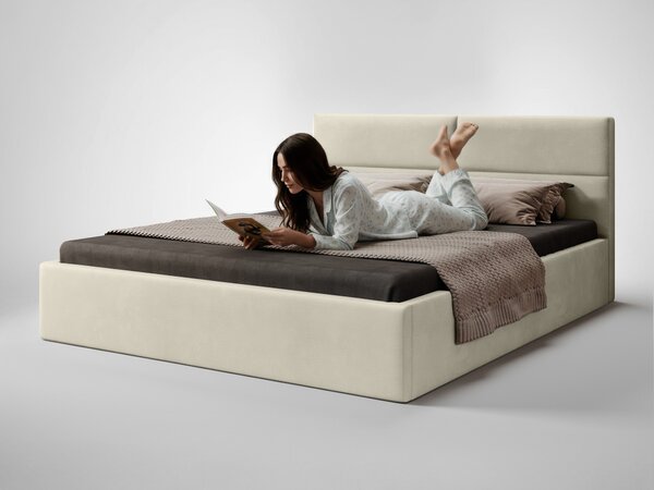 CONTI Slim kárpitozott franciaágy ágyneműtartóval 140x200 - bézs