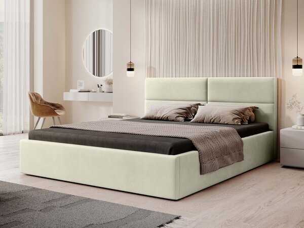 CONTI Slim kárpitozott franciaágy ágyneműtartóval 140x200 - bézs