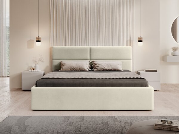 CONTI Slim kárpitozott franciaágy ágyneműtartóval 140x200 - bézs